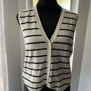 Zara Striped Button Front Sweater Vest Size L Nautical Coastal Preppy Knit Top